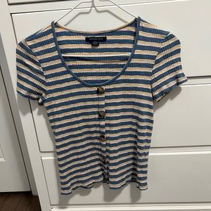 American Eagle Women’s Blue and Yellow Striped crop top size small